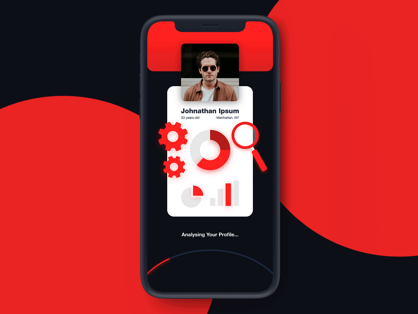 Loading Page | Dating App analysis analytics app charts dark data dating gif illustration iphone loading mobile mode premium profile progress screen search ui ux