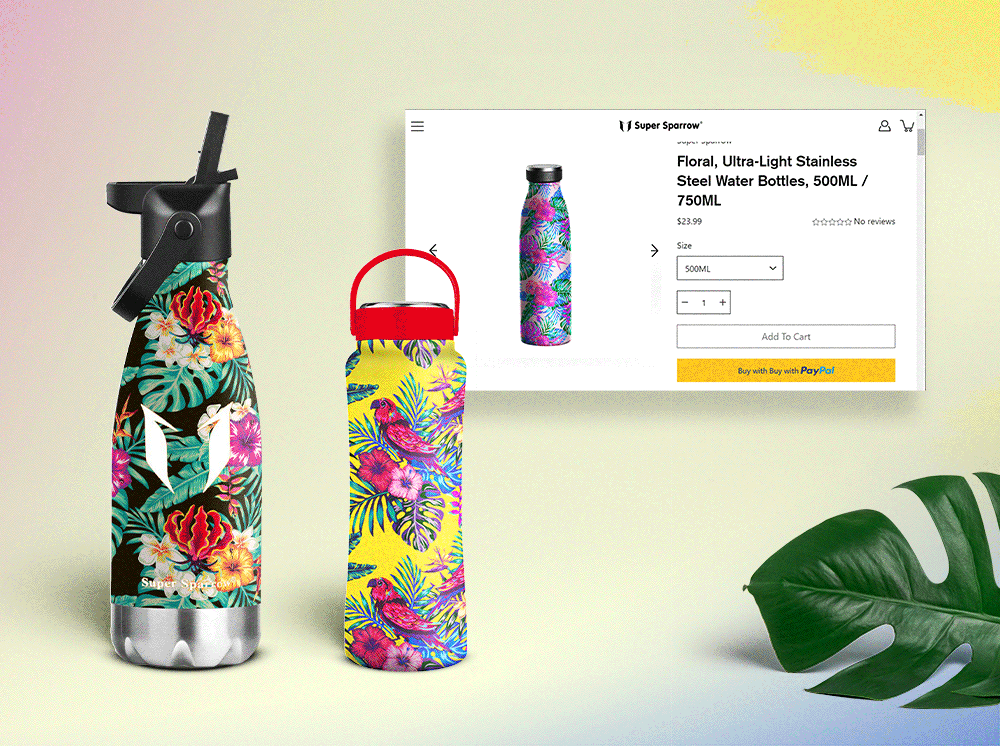 Tropical patterns for super sparrow brand adobe branding design graphic design illustration patterned sketch tropics vector water bottles