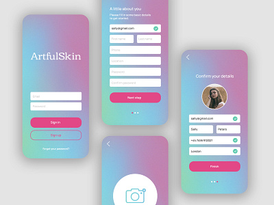 UI/UX onboarding – ArtfulSkin app design application clean minimal mobile mobile app design onboarding tattoo ui ui design user experience user interface ux ux design uxui