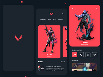 Valorant App Design - Guide 2020 android branding clean clean ui design game gaming gaming app landscape minimal mobile mobile ui popular riot riot games simple ui ux