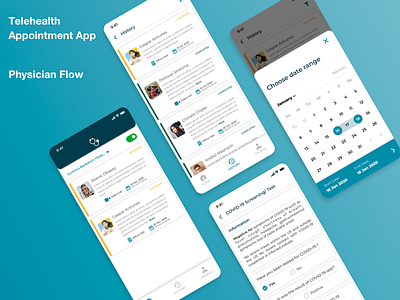 TeleHealth Appointment Booking App app appointment appointments calendar cards clean covid 19 dashboard date design doctor healthcare light patient physician profile ui user experience ux video call