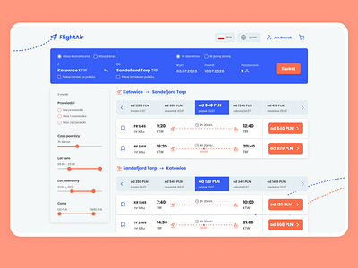 Flight search concept blue booking page dashboad design filters flat flight flight app flight booking flight search orange search ui ux uxui webdesign website