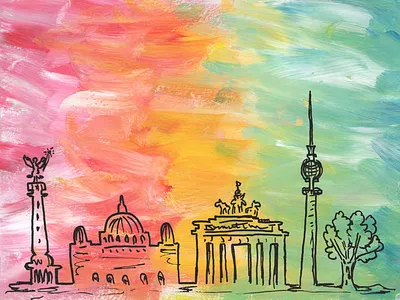Berlin Acrylic Skyline abstract acrylic art berlin berlin freelance color colorful design drawing illustration illustrator postcard postcard design postcard project rainbow