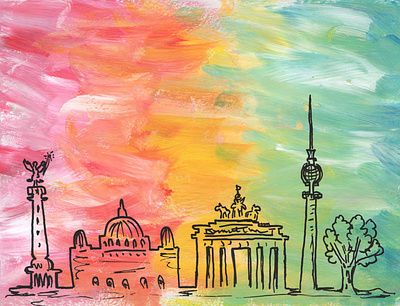 Berlin Acrylic Skyline abstract acrylic art berlin berlin freelance color colorful design drawing illustration illustrator postcard postcard design postcard project rainbow