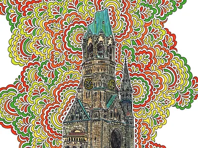 Gedaechtnis Kirche architecture art berlin berlin freelance cards drawing drawing meditation germany illustration illustrator pattern postcard postcard design sketch watercolor