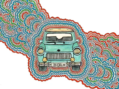Berlin Trabi art berlin car cards color design drawing drawing meditation germany illustration illustrator pattern postcard postcard design trabi
