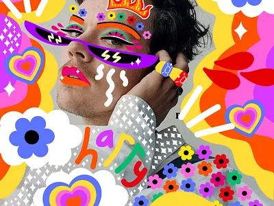 Harry Styles advertising colourful doodles editorial fashion illustration fun harry styles illustration illustration art illustrator magazine cover photography