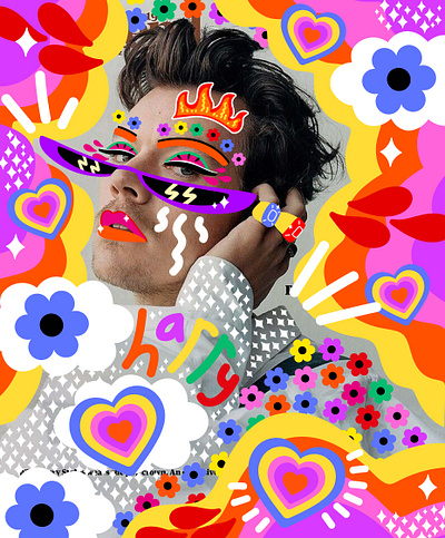 Harry Styles advertising colourful doodles editorial fashion illustration fun harry styles illustration illustration art illustrator magazine cover photography