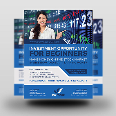 Stock Market Trading Flyer Template bank broker business buy corporate earn financial flyer forex indicator investment investor marketing marketing lessons money poster profit sell stock market stock trading