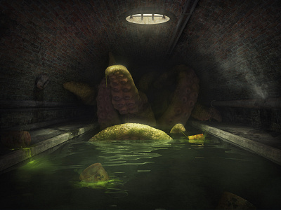 Sewer monster 3d 3dsmax art beast city concept creature giant monster octopus radioactive realistic render sewer tentacle toxic tunnel