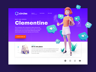 Clemetine Layout 3d 3d character blender character character design illustration render uidesign uiux webdesign