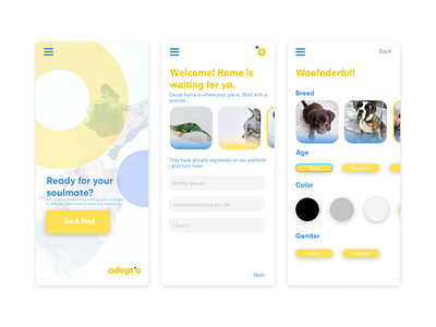 Adopt'o Pet Sign Up Process adoption branding copywriting logo pet adoption pets signup ui ux