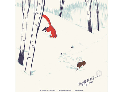 Weasel animal art cute digital art digital illustration fox hunter hunters illustration limited colour palette limited colours mouse prey red fox weasel