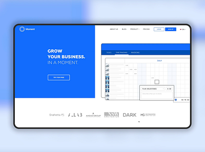 New Moment's Landing page animation invoicing landing page moment project management tilda time tracking web website