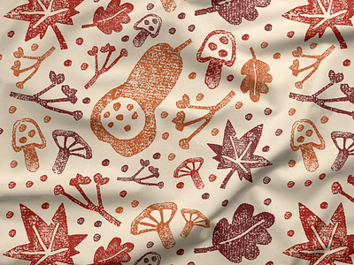 Hand stamped linocut autumn fabric adobe illustrator handmade linocut pattern pattern design pattern designer stamped stamps surface design surface pattern design textile design