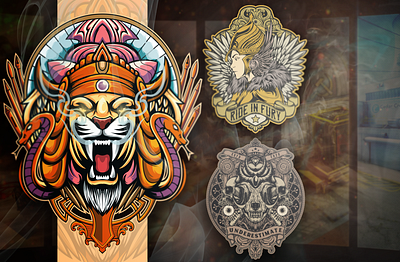 vintage logo set awesome brand branding design designs esports fire flame illustration lion head logo skull sports typography vector