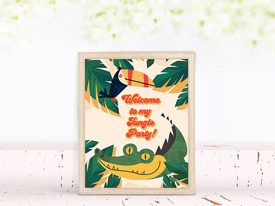 Free jungle party kit for kids adobe illustrator alligator animals animals of the world cute animals design free free party freebie illustration invite jungle jungle party party party decor party printables poster summer summer party toucan