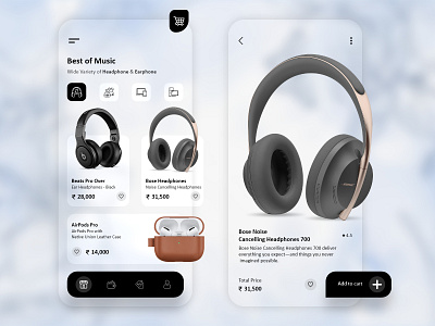 Mobile App Ui app application application design application ui cart ecommerce glassy headphone mobile mobile app music music app music app ui music art ui uidesign uiux