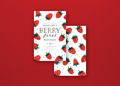 "Berry First" Kids Birthday Invite berry first birthday invitation kids strawberry typography