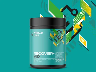 Emrald Labs Sport Supplements Logo & Packaging clean emerald emerald logo emeralds labs modern protein design protein identity protein packaging recover packaging sport identity sport packaging supplement teal typography young