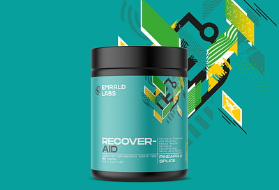 Emrald Labs Sport Supplements Logo & Packaging clean emerald emerald logo emeralds labs modern protein design protein identity protein packaging recover packaging sport identity sport packaging supplement teal typography young