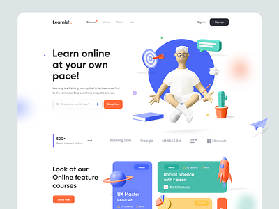 Learnish - Website Header Exploration 2020 trends 3d character agency landing page agency web design agency website devignedge dribbble best shot homepage design landing page popular shot product page trend ui exploration ui ux ui ux design web webdesign website website concept website design