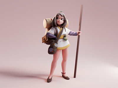 Traveler 3d blender character color cute girl illustration isometric lighting lowpoly render sculpt