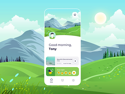 Meditation app 🧘‍♂️ app illustration meditation mobile morning motion music night sleep ui