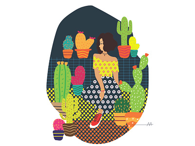 Pattern, Inktober 2019 cactuses design girl illustraion inktober2019 lazygirl nature pattern