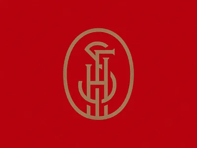SFH Monogram gold logo mark monoline oval red