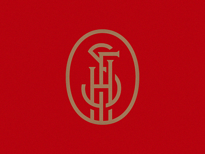 SFH Monogram gold logo mark monoline oval red