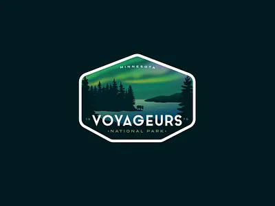Voyageurs National Park Badge aurora badge logo moose national park national parks northern lights outdoors vintage