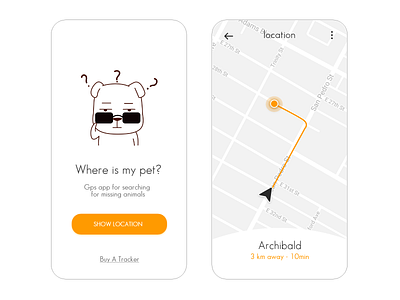 Location Tracker - Daily UI 020 020 app cats daily 100 challenge daily ui daily ui 020 dogs gps location mobile app pet pets tracker xd yellow