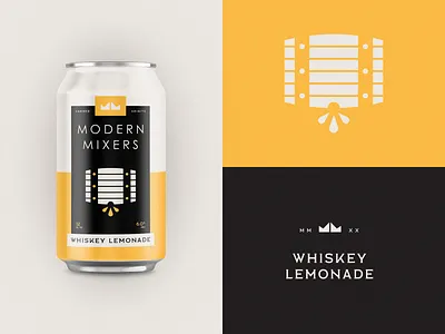 Modern Mixers | Whiskey Lemonade barrel branding can label lemonade logo logo design packaging typography whiskey whiskey label yellow