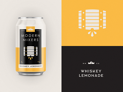 Modern Mixers | Whiskey Lemonade barrel branding can label lemonade logo logo design packaging typography whiskey whiskey label yellow