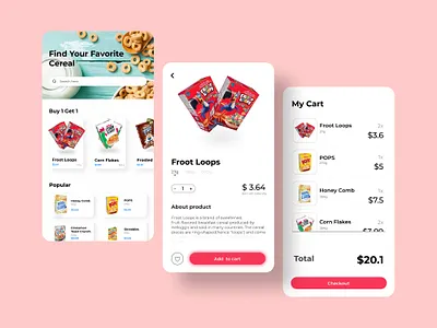 Cereal App app cereal cereal box design mobile ui ux