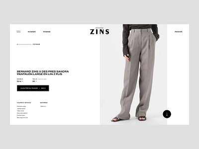 Bernard Zins ・ Product page clothes desktop ecommerce fashion grey minimal mobile productpage shop trousers ui ux