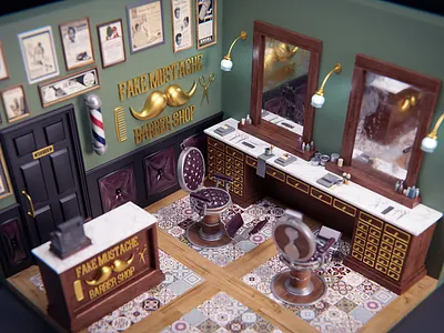 Barber Shop 3d barber barbershop illustration isometric lowpoly nostalgic tiles vintage wooden