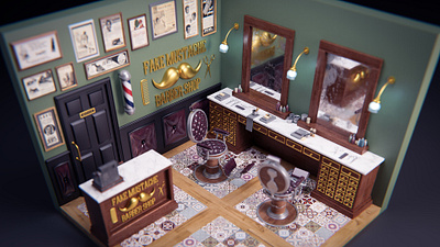 Barber Shop 3d barber barbershop illustration isometric lowpoly nostalgic tiles vintage wooden