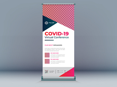 Roll-up Banner Design Template agency banner coronavirus corporate flyer covid 19 design illustration logo promotion roll up banner rollup template design