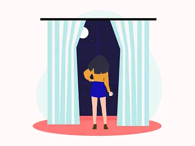 Illustration design flat girl girl character graphic illustration lock minimal night vector