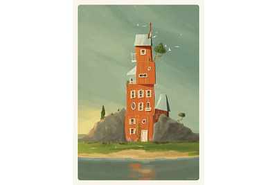 The island holidays house illustration island landscape