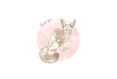 Floral fennec fox animal art animal illustration baby animals childrens book illustration cute animal digital art fennec fox floral art flowers foxes nursery art pen drawing photoshop art watercolor