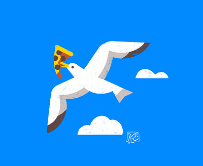 Having wings doesn't make you an angel animal bird cute cute bird illustration pizza procreate sea gull seagull sky texture