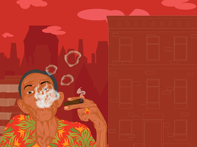 Smoke away yesterday adobe illustrator art direction busy day character design cigar city life digital art graphic design illustration printed shirt red sky smoke rings smoking