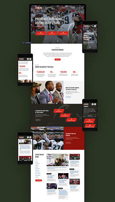 NFLPA Home Page Concept clean concept design desktop devices football home page homepage imagery limina mobile nflpa pitch red spec work sports ui