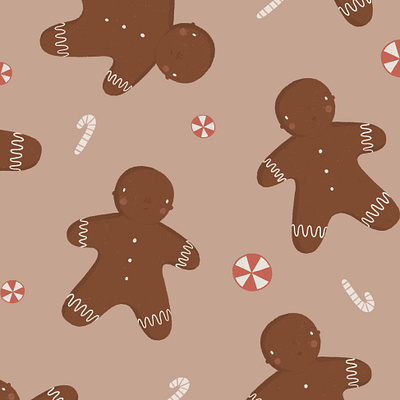 gingerbread man pattern art christmas cute gingerbread man hand drawn illustration illustrator pattern procreate