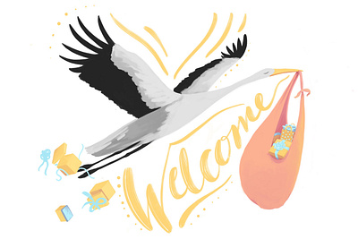 Welcome to the World baby baby shower hand drawn handmade font illustration procreate procreate art script stork type typeography