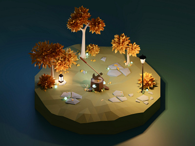 Lumberjack's Grove 3d illustration axe blender blender3d grove lowpoly mushrooms render stump trees