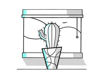 Views black blinds cactus dribbble flat green icon illustration plant plant pot pot prick sharp shot sketch stroke vector views white window